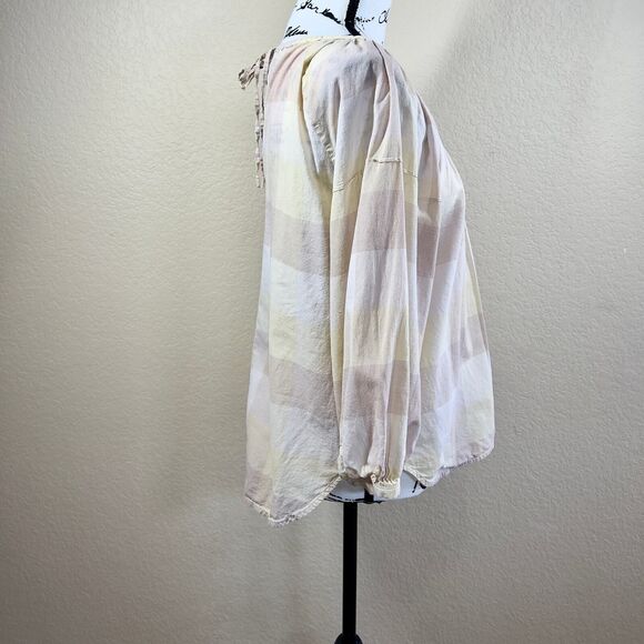 Everlane Blouse Womens Beige Tan Plaid Peasant Relax Balloon Sleeve Top size 00 - Picture 14 of 16